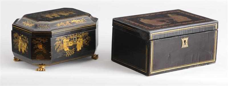 Appraisal: TWO CHINESE EXPORT BLACK LACQUER BOXES The one rectangular with