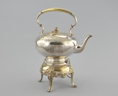 Appraisal: A Silver Plated Hot Water Kettle on Stand by Atkin