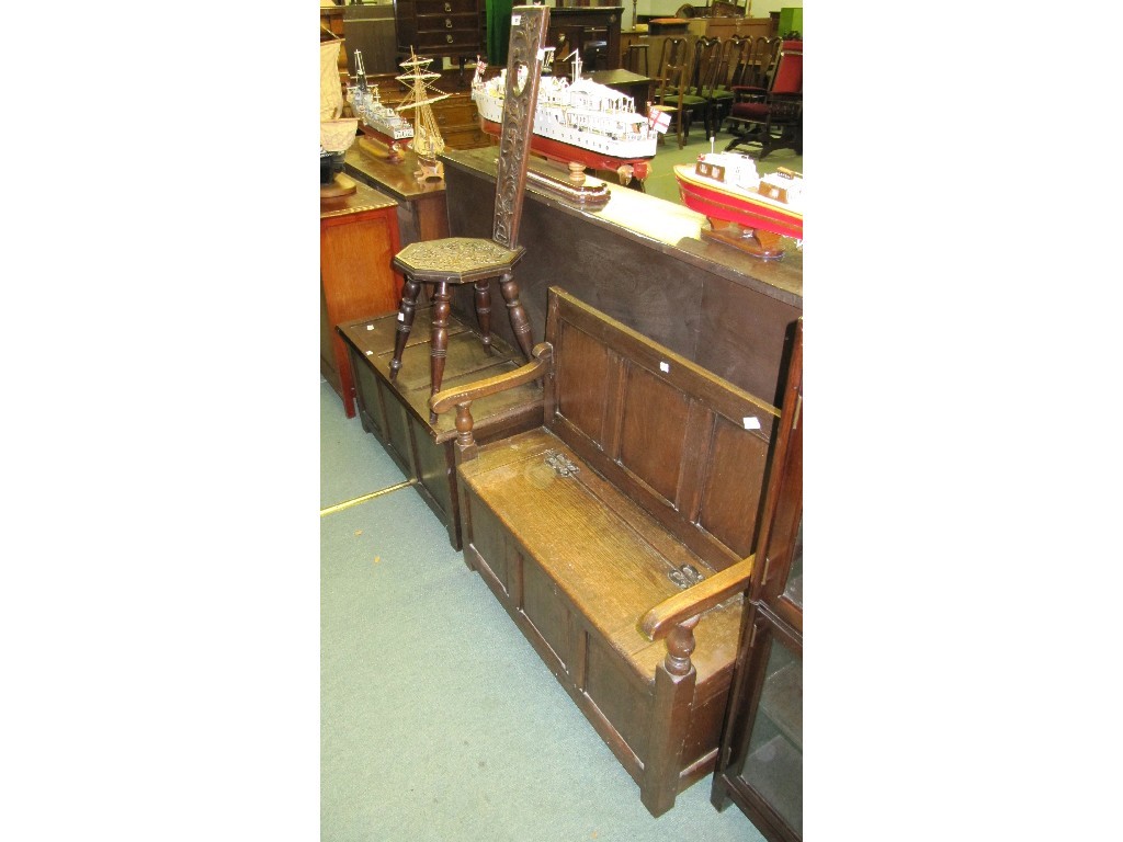 Appraisal: Lot comprising spinning chair blanket box and hall bench