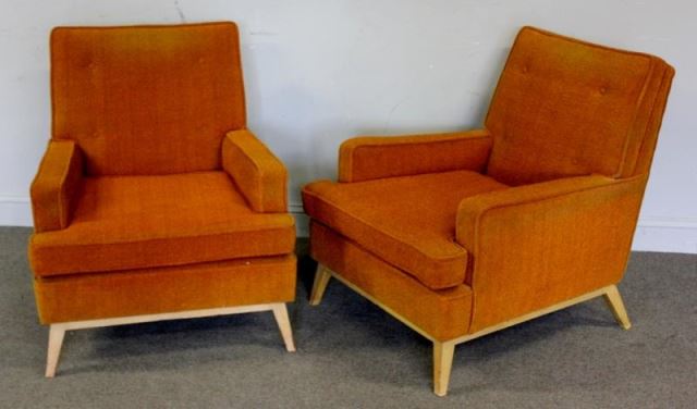 Appraisal: Midcentury Pair of Upholstered Lounge Chairs Great looking pair of