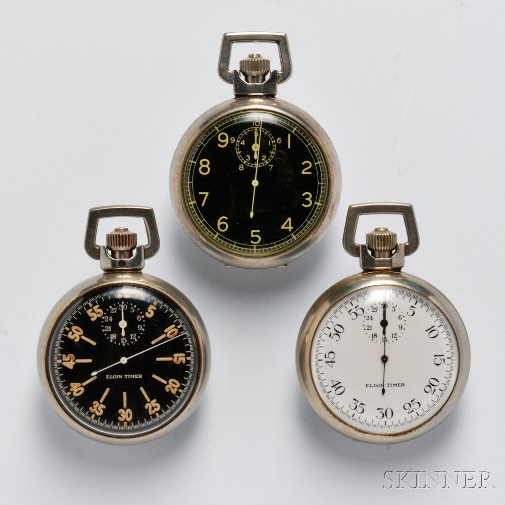 Appraisal: Three Elgin Stopwatches in Original Boxes s a type A-