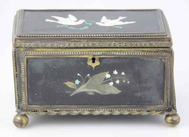 Appraisal: An Italian pietra dura casket inset with lily of the