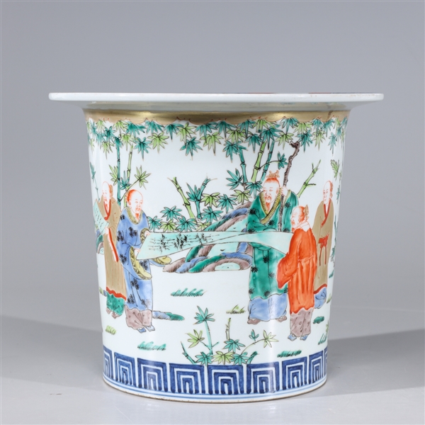 Appraisal: Chinese famille verte enameled porcelain planter with scholars and gilt