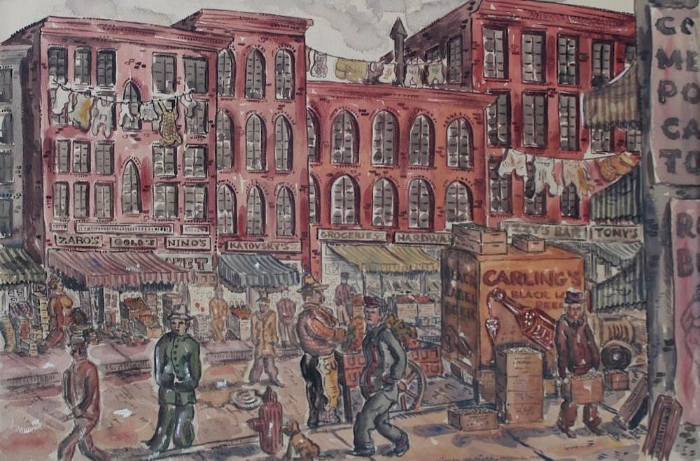 Appraisal: Milford Goldfarb American thc Busy New York Street Scene watercolor