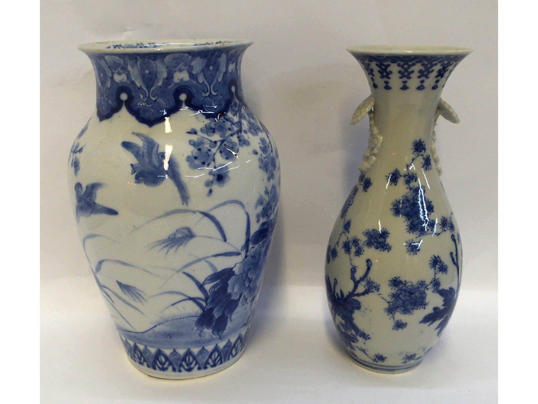 Appraisal: Arita blue and white vase painted with birds and flowers