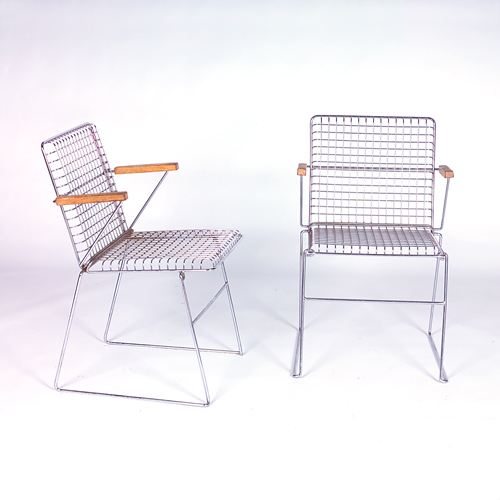 Appraisal: Modern chrome wire stacking armchairs set of six each with