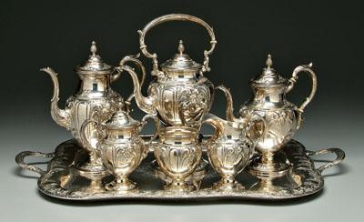 Appraisal: Six-piece sterling tea service tray Victoria pattern hand chased by