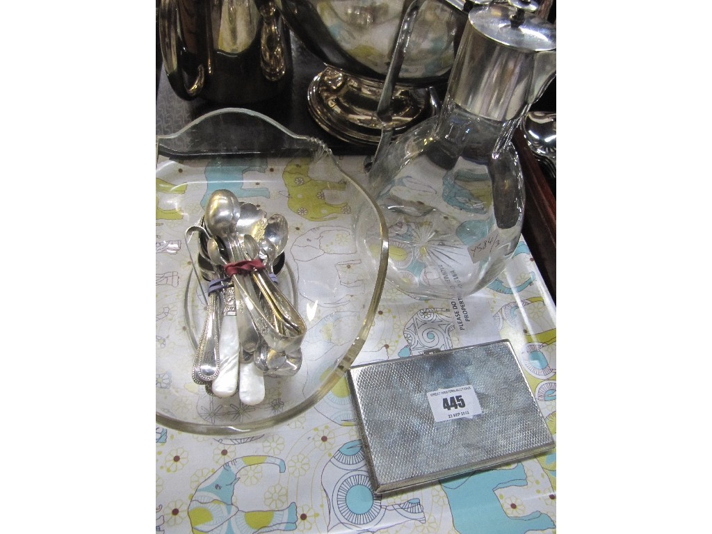 Appraisal: A lot comprising silver cigarette case claret jug dish liner