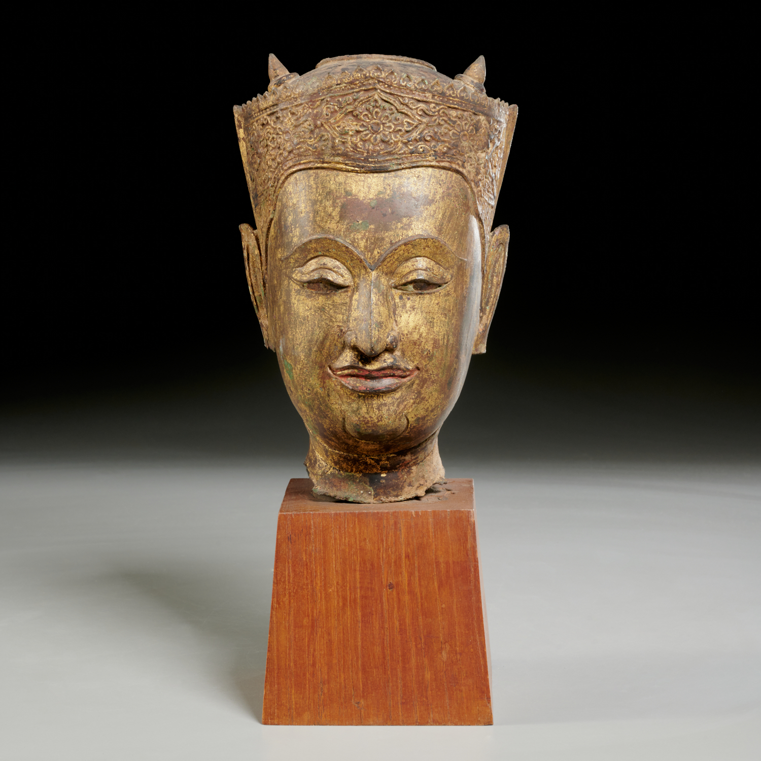 Appraisal: SOUTHEAST ASIAN GILT BRONZE BUDDHA HEAD Possibly th c likely