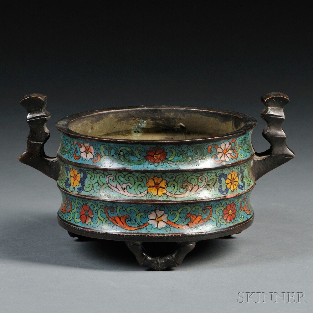 Appraisal: Champleve Bronze Censer China in the form of a cylindrical