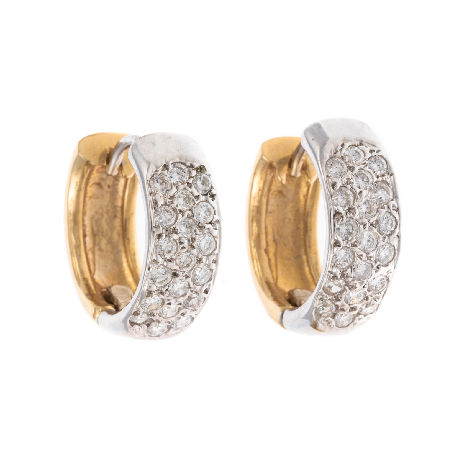 Appraisal: A PAIR OF CTW PAVE DIAMOND HOOPS IN K K