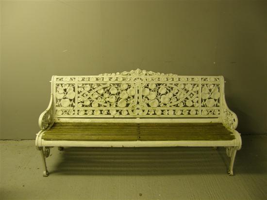 Appraisal: th century Coalbrookdale nasturtium pattern cast iron garden bench the