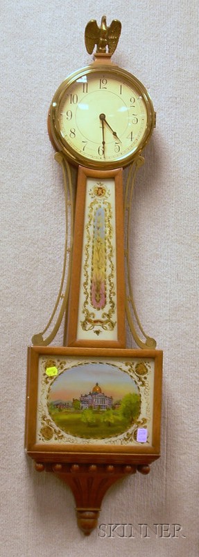 Appraisal: Mahogany Patent Timepiece or Banjo Clock by Chelsea painted iron