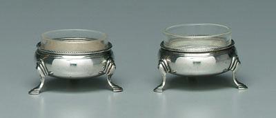 Appraisal: Pair Hester Bateman silver salts round each with three paw