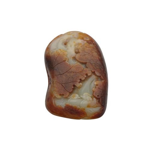 Appraisal: White and Russet Jade Carved Pebble th Century Of large