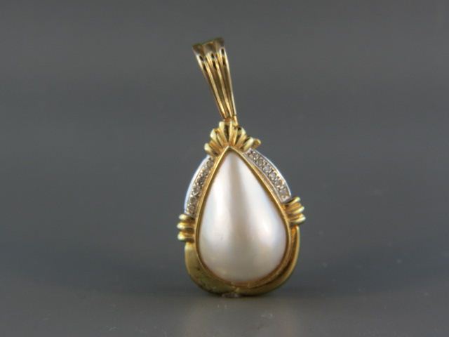 Appraisal: Mabe Pearl Diamond Pendant large teardrop panel and diamonds in