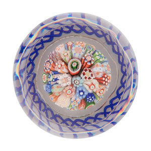 Appraisal: A Baccarat Close Packed Millefiori Mushroom with Blue Torsade Glass