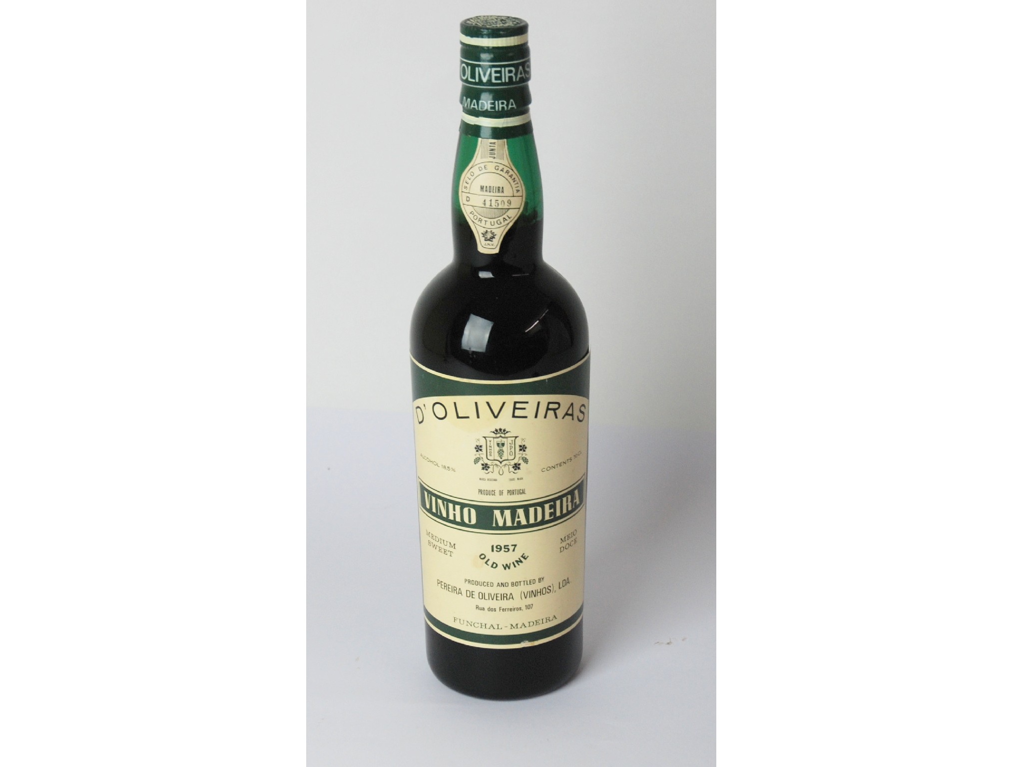 Appraisal: A bottle of D'Oliveiras Vinho Maderia medium sweet cl vol