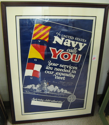 Appraisal: WORLD WAR II COLOR POSTER The United States Navy Calls