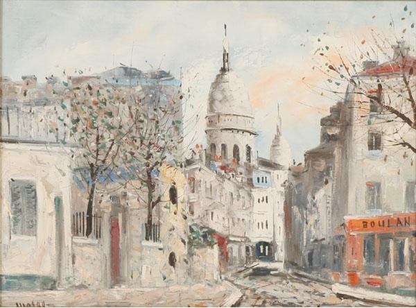 Appraisal: Vintage European French cityscape Paris oil on canvas x illegibly