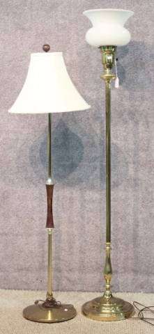 Appraisal: Two Brass Floor LampsOne with glass globe One is tall