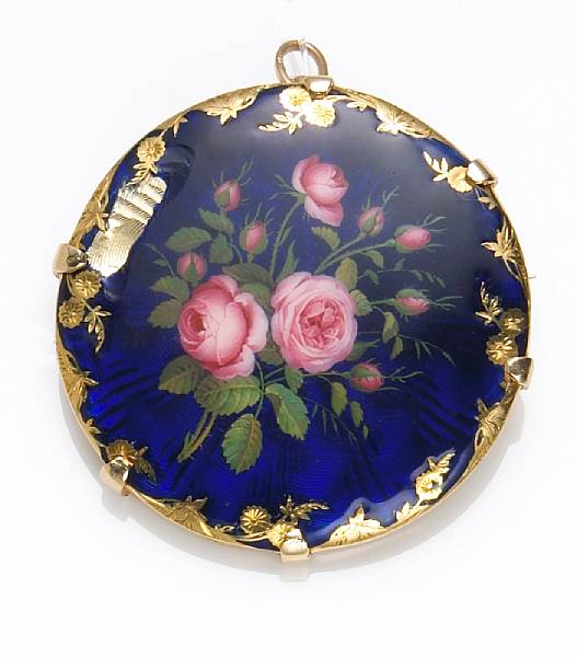 Appraisal: An antique guilloch enamel and k gold brooch-pendant circa reverse