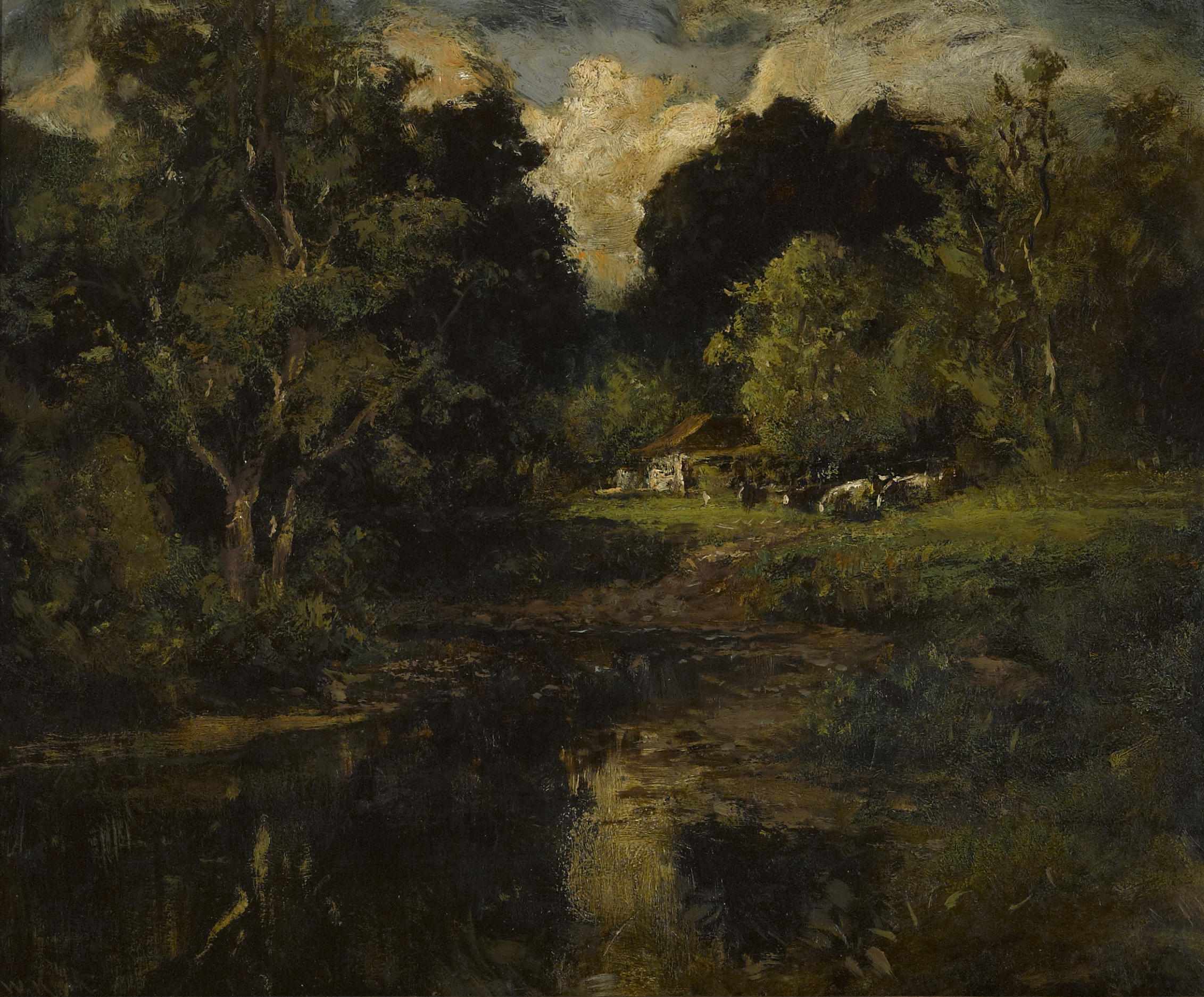 Appraisal: William Keith Scottish American - Landscape with trees pond and