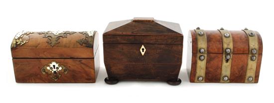 Appraisal: English mahogany and walnut tea caddy collection th century comprising