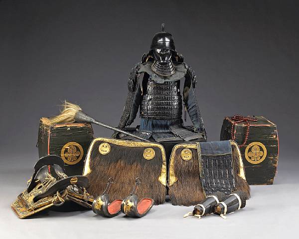 Appraisal: A suit of Japanese armor Including body armor helmet mask