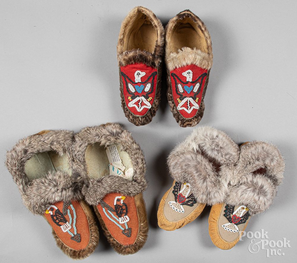 Appraisal: Northwest Coast Indian beaded seal moccasins Three pairs of Northwest