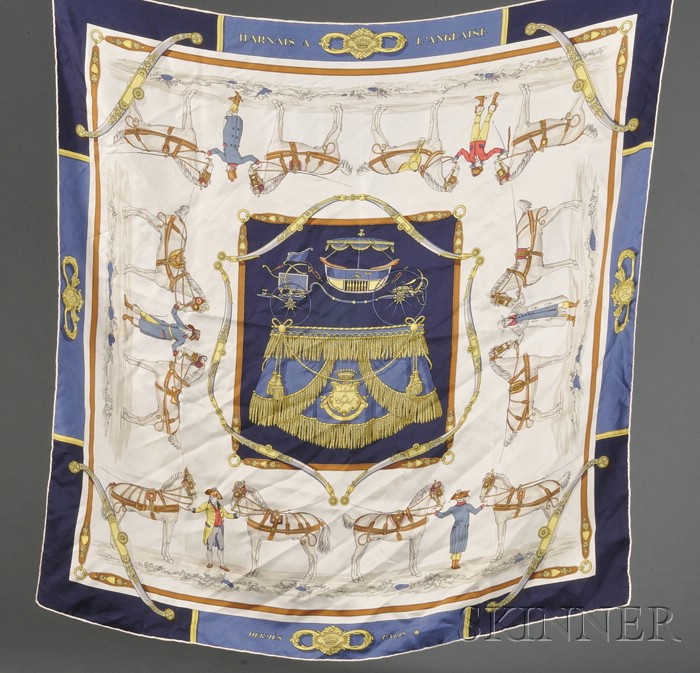 Appraisal: Three Silk Scarves Hermes Harnais a l'Angliase by Hugo Grygkar