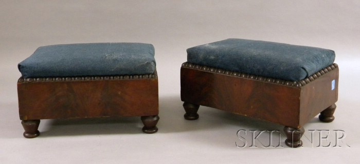 Appraisal: Pair of Empire Upholstered Mahogany Veneer Footstools