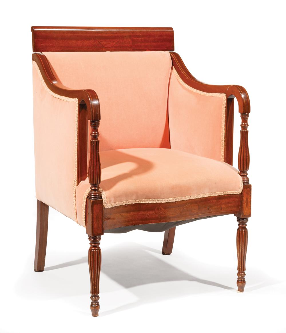 Appraisal: American Federal Inlaid Mahogany Armchair early th c New England