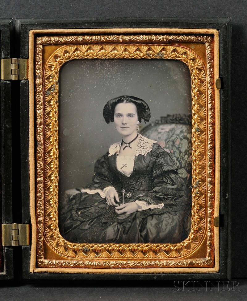 Appraisal: Quarter Plate Daguerreotype Portrait of an Elegantly Dressed Young Woman