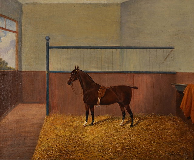 Appraisal: JAMES CLARK - A bay hunter in a stable signed