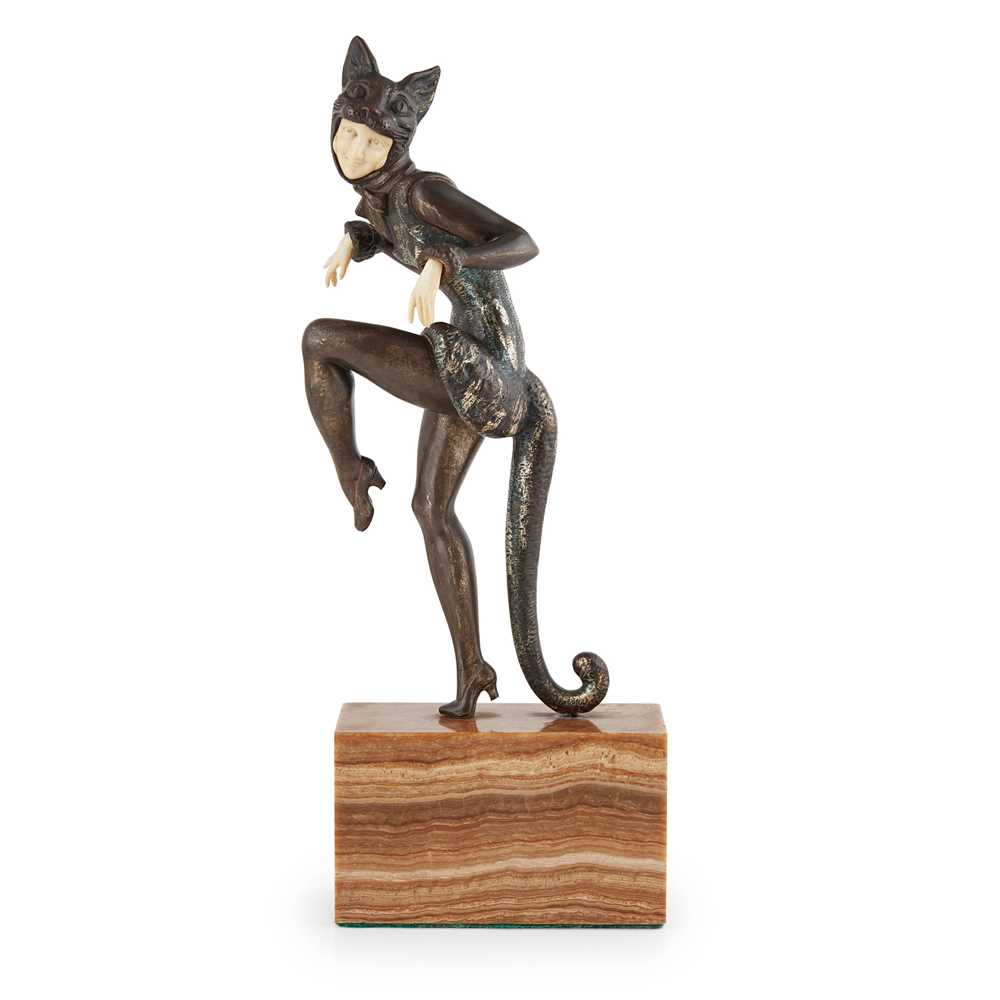 Appraisal: Y ENRIQUE MOLINS-BALLESTE - CAT DANCER CIRCA patinated bronze ivory