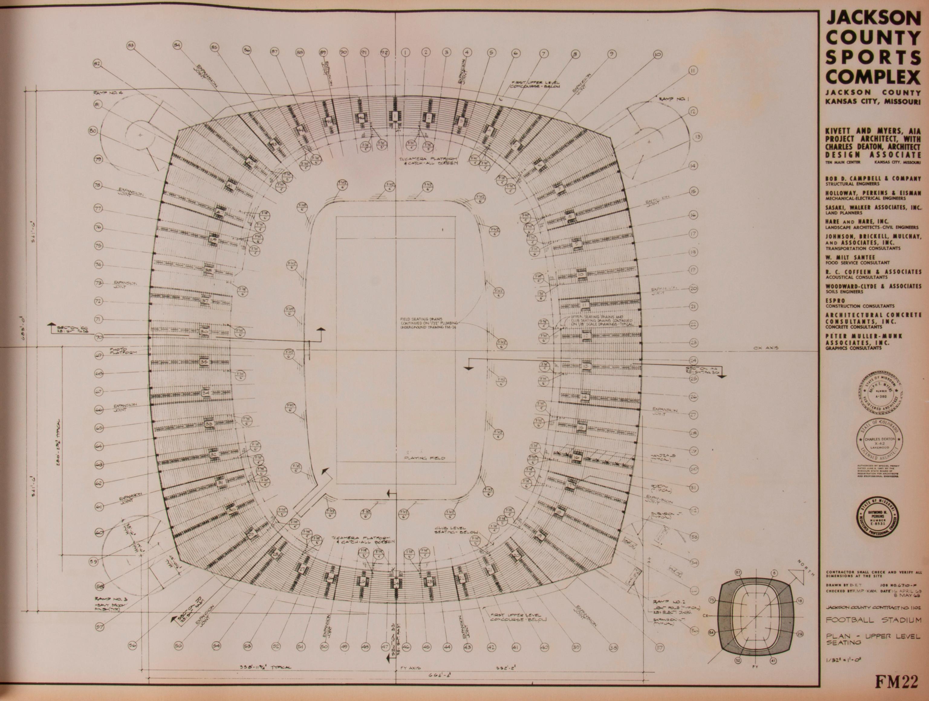 Appraisal: ARROWHEAD STADIUM ARCHITECTURAL BLUEPRINTS architectural blueprints for the Jackson County