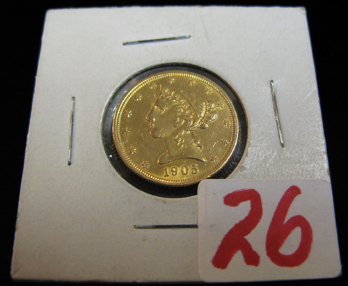 Appraisal: U S FIVE DOLLAR GOLD COIN Liberty head type variety