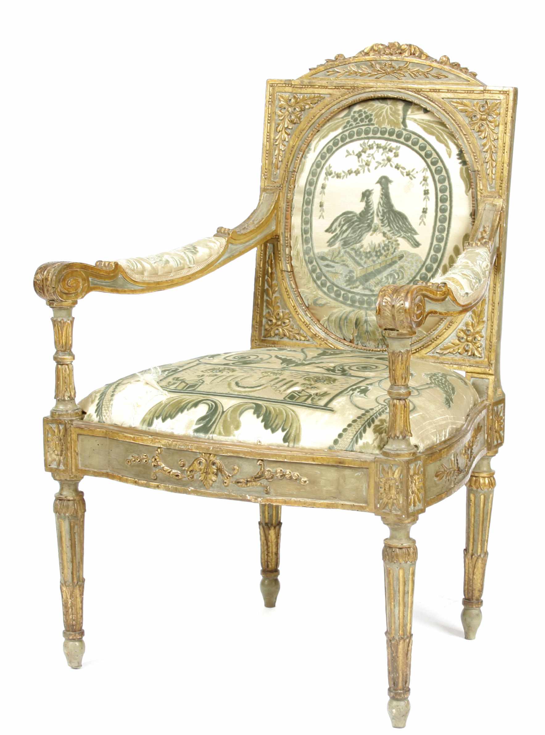 Appraisal: An Italian Neoclassical parcel gilt and paint decorated armchair fourth