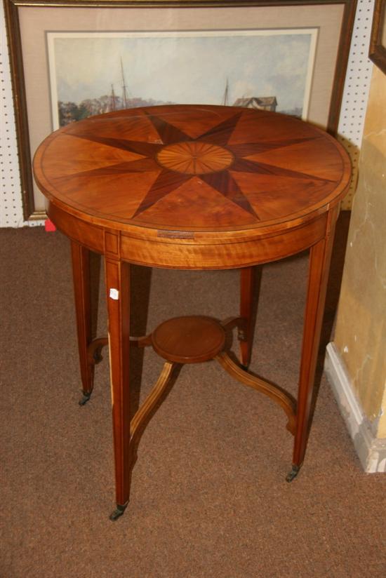 Appraisal: NEOCLASSICAL STYLE STAR-INLAID CIRCULAR MIXED WOOD SIDE TABLE th Century