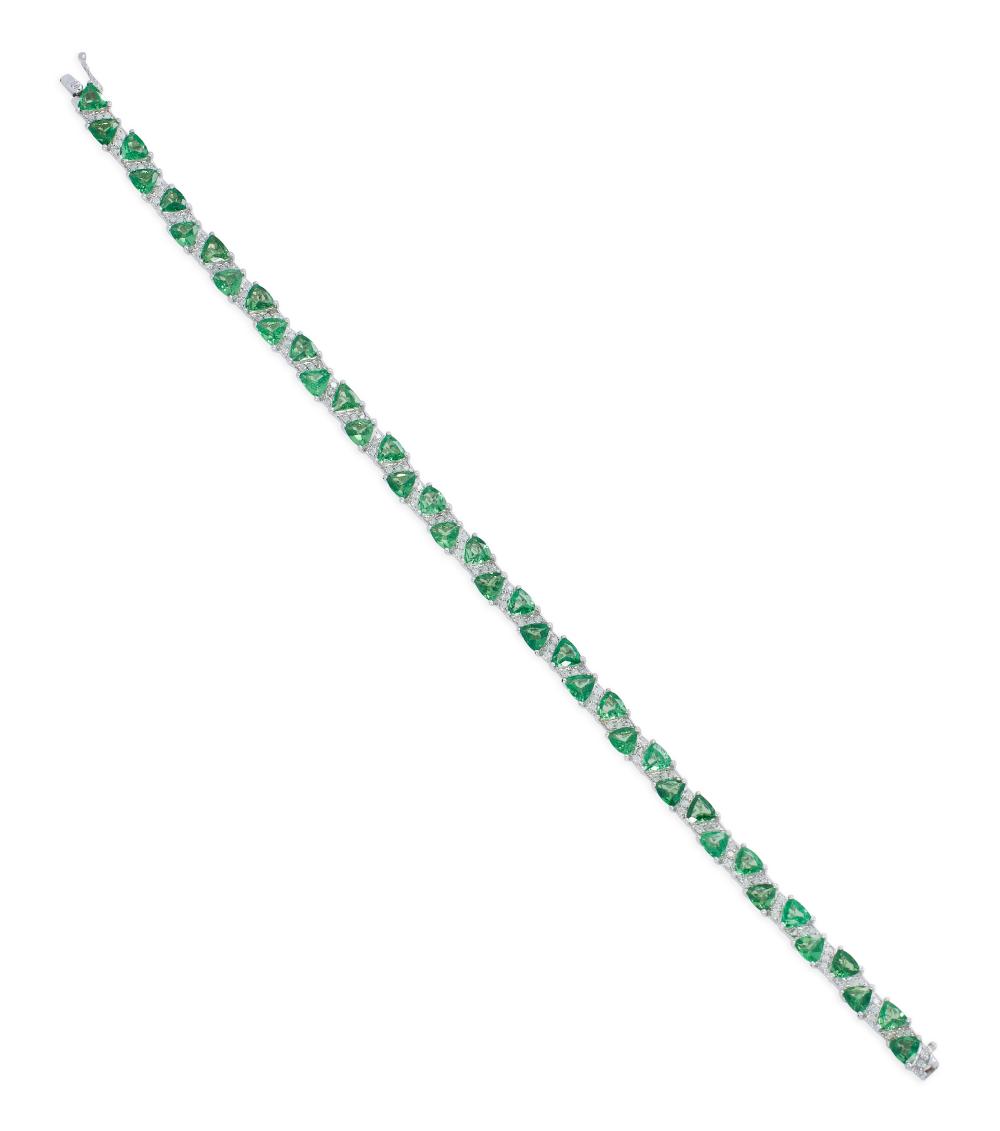 Appraisal: DIAMOND TSAVORITE GARNET AND KT WHITE GOLD LINE BRACELET APPROX