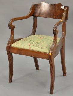 Appraisal: Mahogany amrchair with sabre legs and custom upholstered seat Mahogany