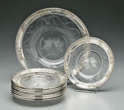 Appraisal: Watson Navarre glass sterling plates round with cut glass swag