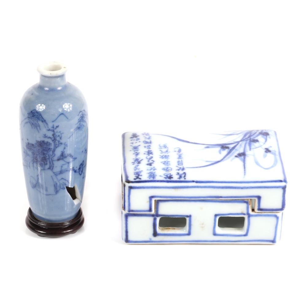 Appraisal: JAPANESE BLUE AND WHITE RECTANGULAR PORCELAIN SENSOR BOX AND MINIATURE