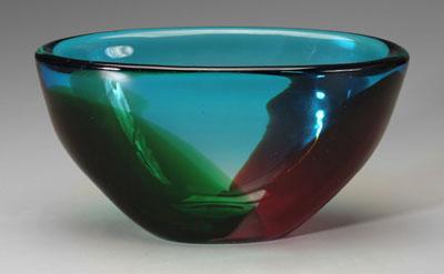 Appraisal: Murano Sommerso bowl tapered oval internally decorated with emerald and