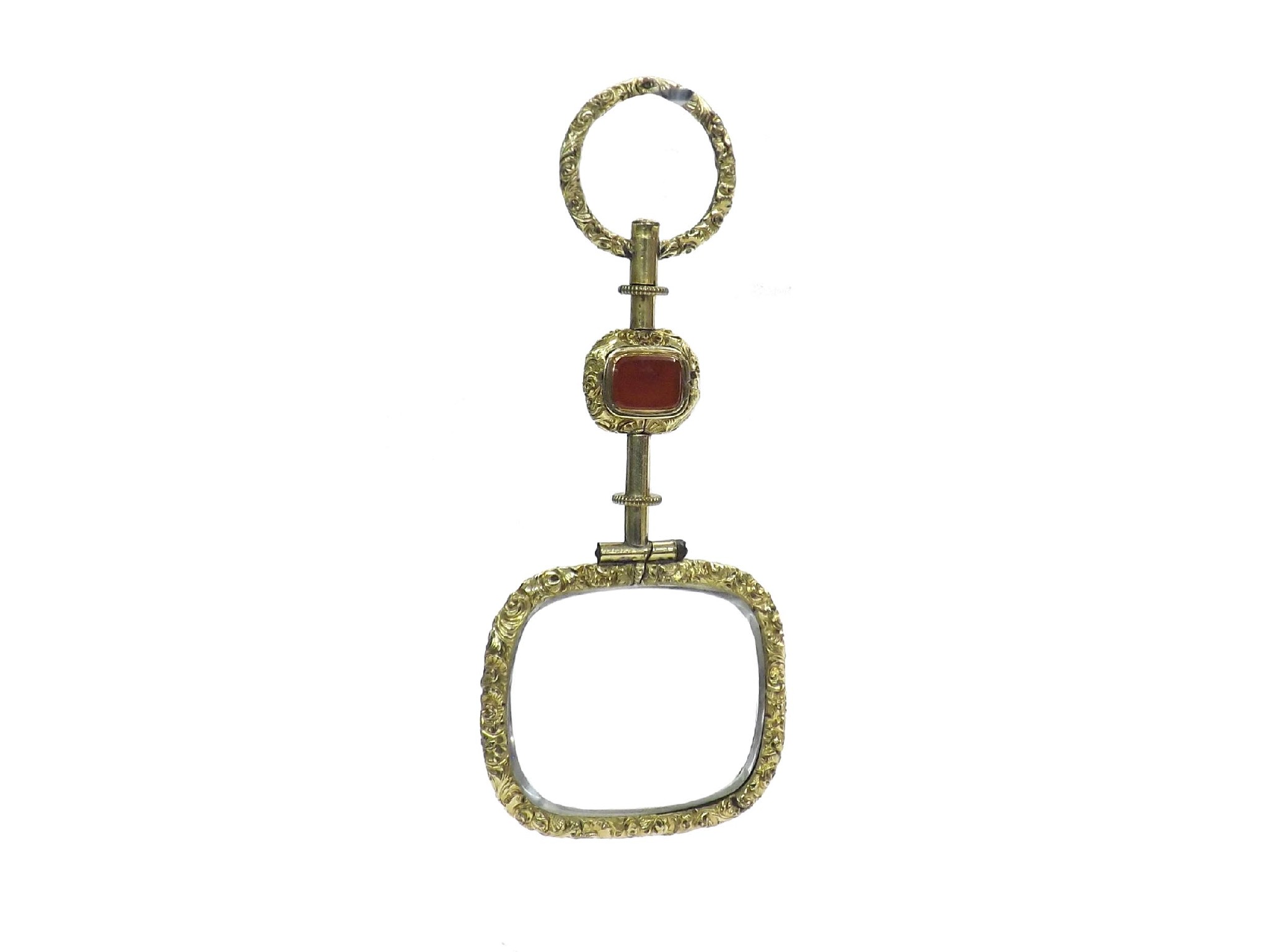 Appraisal: French th century gilt metal lorgnette inset with cornelian and