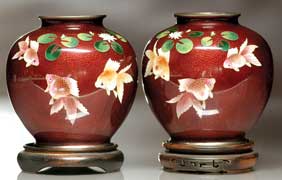 Appraisal: PAIR JAPANESE CLOISONN VASES Pair old Japanese cloisonn enamel vases