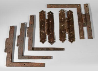 Appraisal: Six wrought iron hinges four quot L quot hinges largest