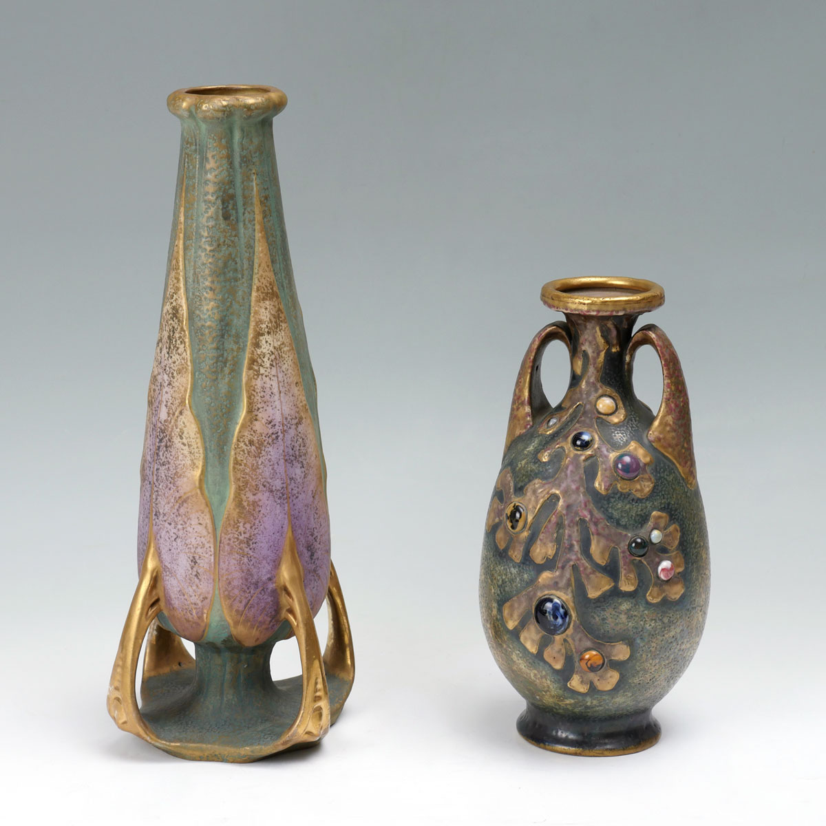 Appraisal: PIECE ART NOUVEAU AMPHORA VASES Comprising - tall vase having