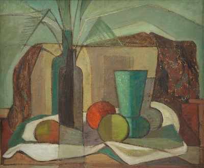 Appraisal: Sarah Hurt American Mid- th Century Still life with bottles